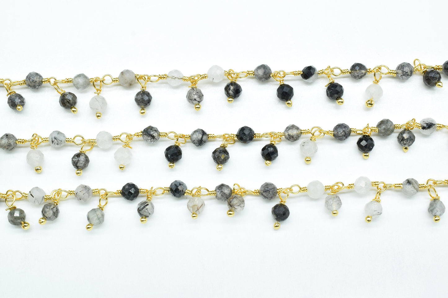 Black Rutile Cluster Rosary Chain,Gemstone Rosary Chain,Wire Wrapped Necklace Chain,Black Rutile beaded Chain,Finding Handmade Jewelry Gift