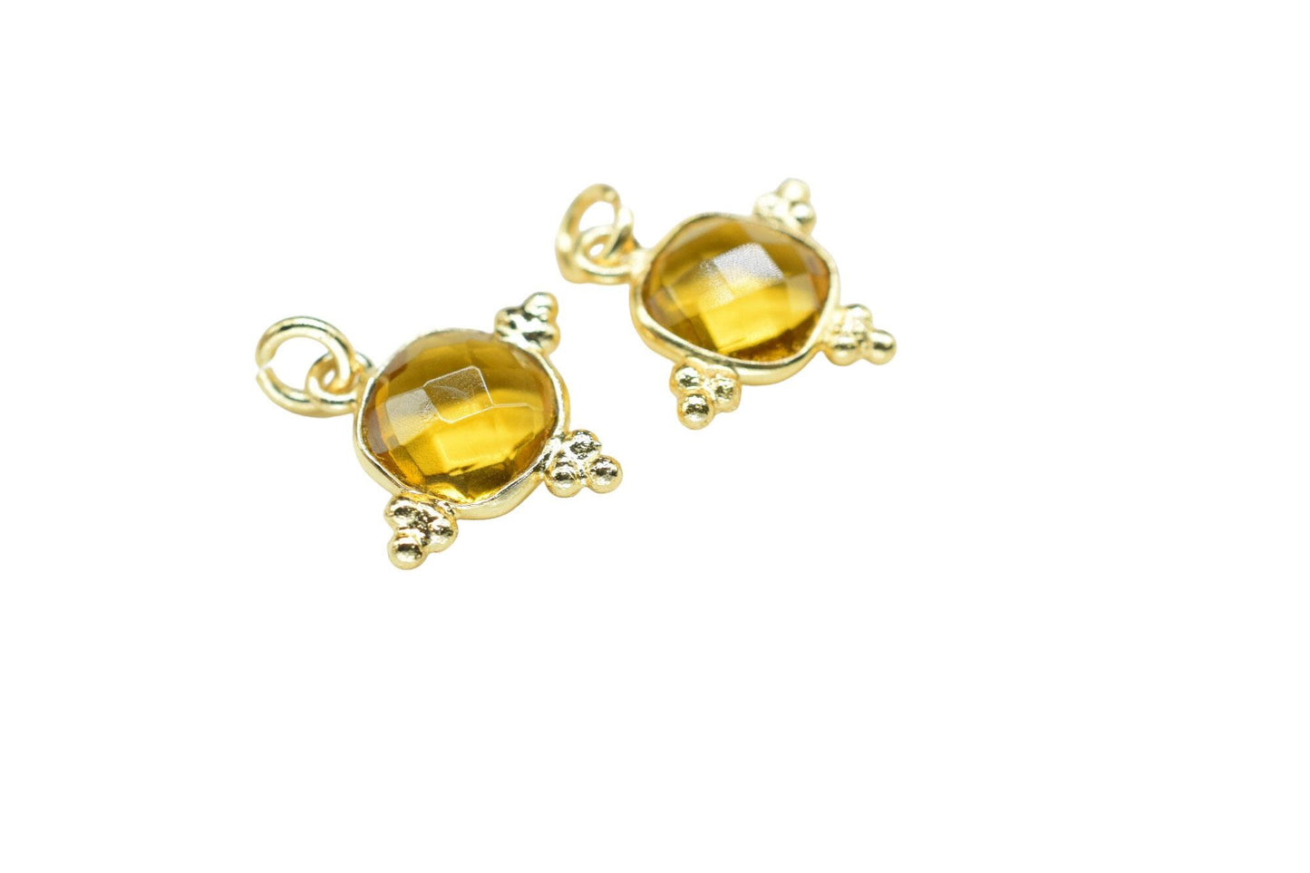 Citrine Quartz 8mm Cushion Bezel charm/Station Bezel Link Supplies/Citrine Jewelry Making/Square Pendant//Gemstone Connector Pendant