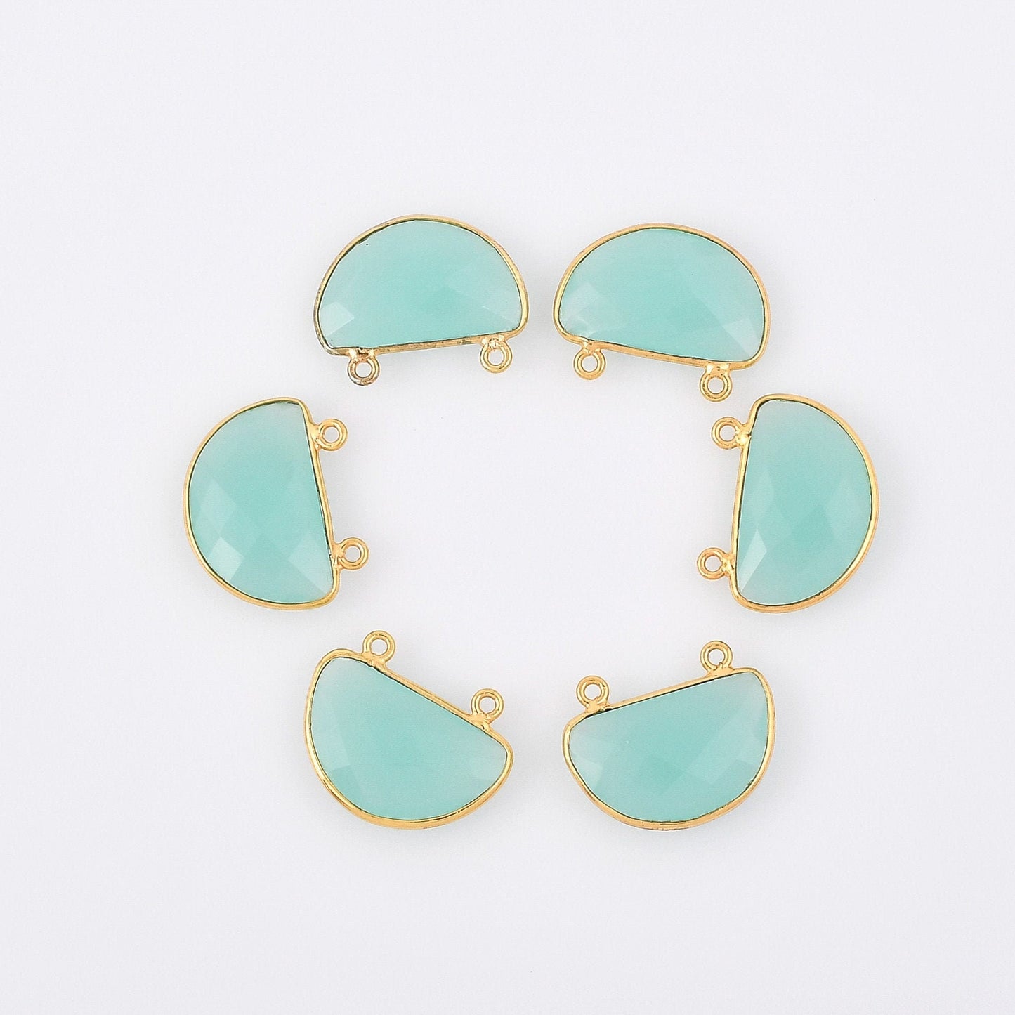 Aqua chalcedony 10x15mm D shape Bezel pendant,Aqua Chalcedony Gold Plated bezel,Aqua chalcedony Bezel,Gold Vermeil Bezel,Gold-Filled bezel