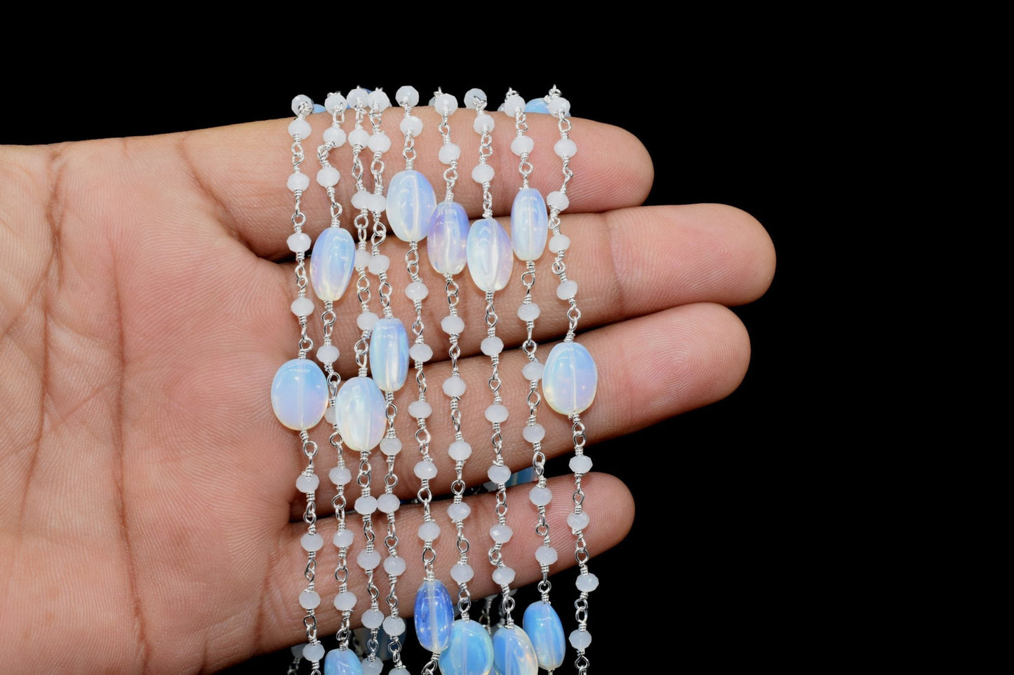 Opalite Gold Plated rosary Chain,Oval Necklace Chain,Opalite Chain,Selling Per Foot,Moonstone beads chain,Moonstone beads rosary chains