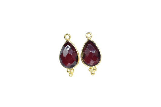 Garnet Gemstone 10x14mm Pear shape charm,Garnet Gemstone Faceted jewelry,Garnet Connector Pendant,Garnet Gold Plated Single Bail Pendant