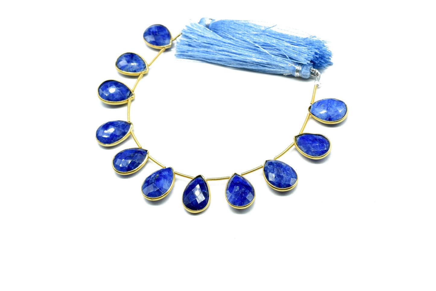 Blue sapphire Faceted  Pear Shape Gold Plated drilled Bezel ,10x14mm pear Charms For Making Jewelry Findings Supply, sapphire charms strands