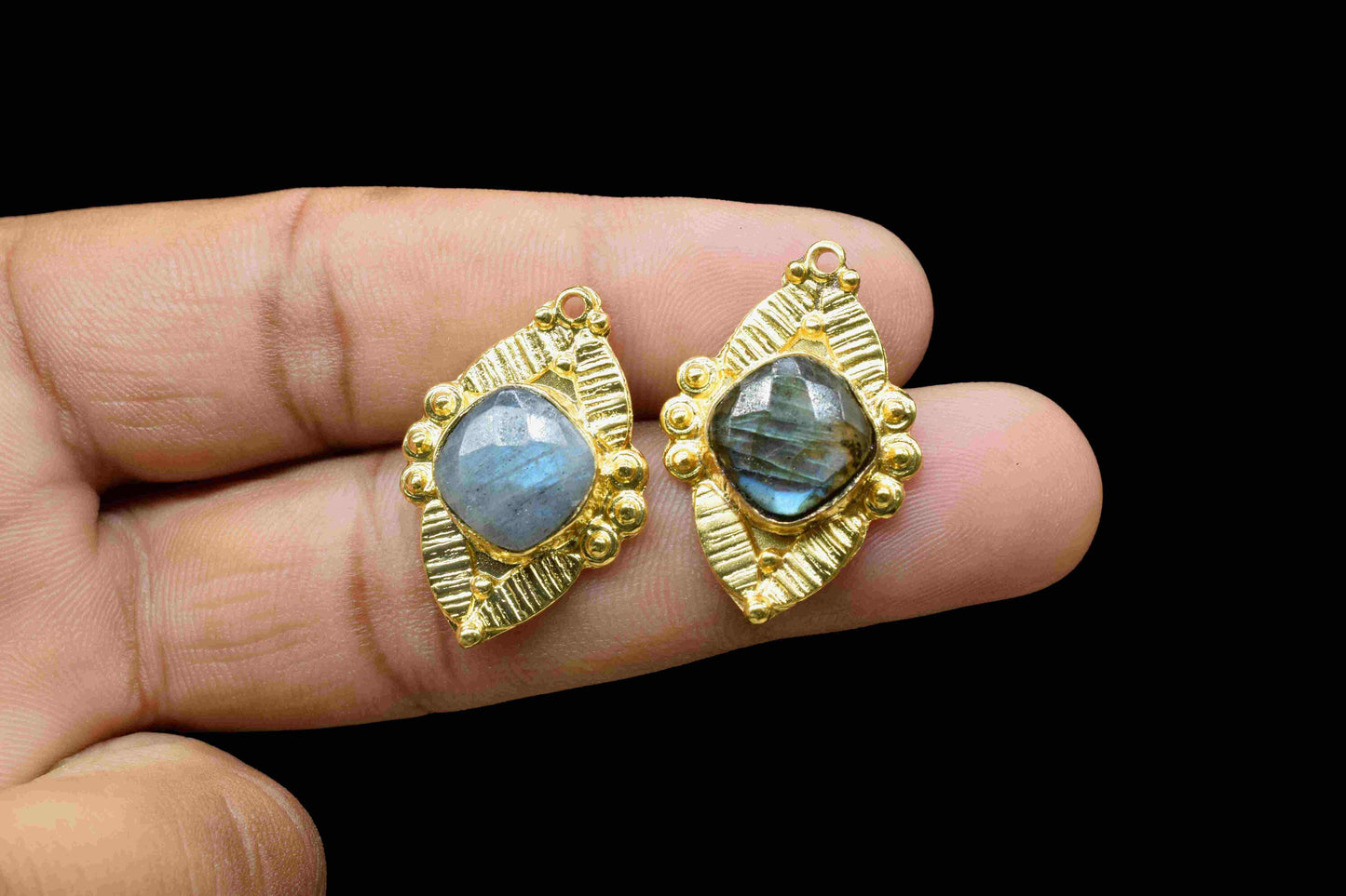 Natural Labradorite 10mm Cushion Connector Post Stud,Earring Connectors,Labradorite Jewelry, Findings Jewelry,Single Loop Connectors, Gift