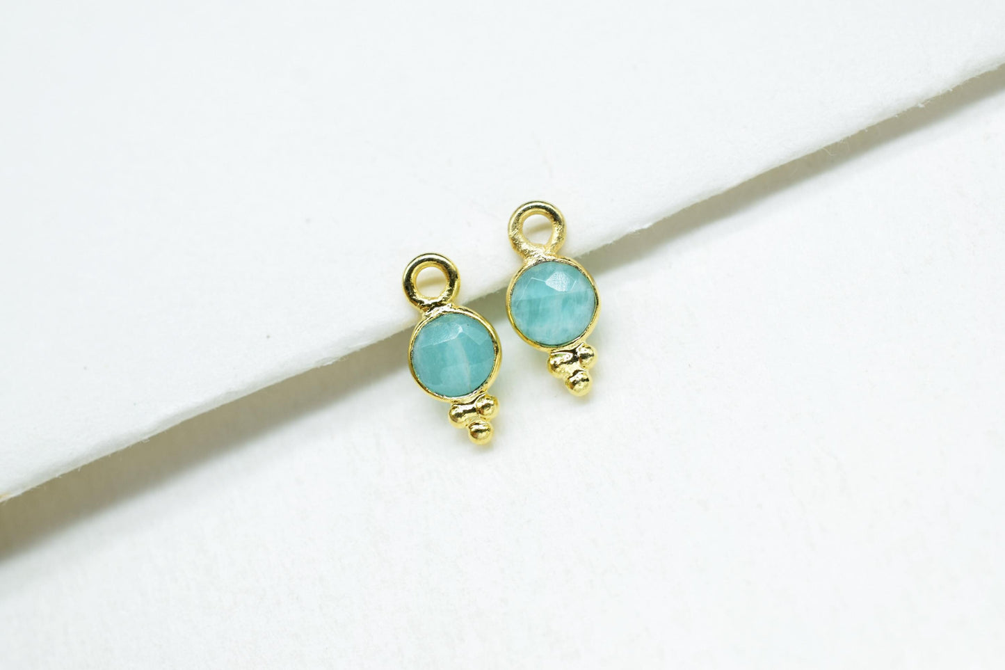 Amazonite Charms Connector/Handmade Jewelry/Gold Plated Connector/Tiny Pendant/Amazonite Pendant/Round Shape Connector/Gemstone Charms/Gift