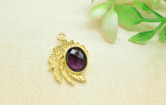 Amethyst  Pendant ,  Gemstone Handmade Pendant , Bulk Gemstone Pendant , Gold Plated Connectors ,Single Bail Gemstone Connector Charm