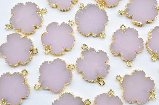 Rose Quartz bracelet charm Pendants,Handmade Flower Pendant,Necklace Connectors Jewelry,Gemstone Electroplated Charm,Double Bail Connector