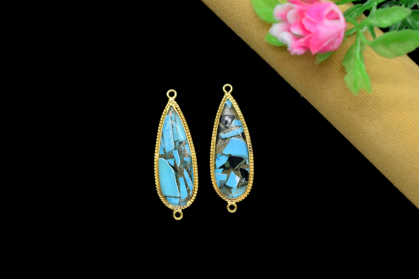 Copper Turquoise Gemstone 10x30mm Pear Shape Charms Pendant,Turquoise Double Bail Pendant,Copper Turquoise Gold Plating Gemstone Charms,Gift