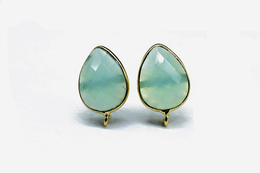 Aqua Chalcedony Earring Connector,Jewelry Making,Ear Post Studs Connector,Single Bail Earrings Connector,Finding Earring Connector,Gift