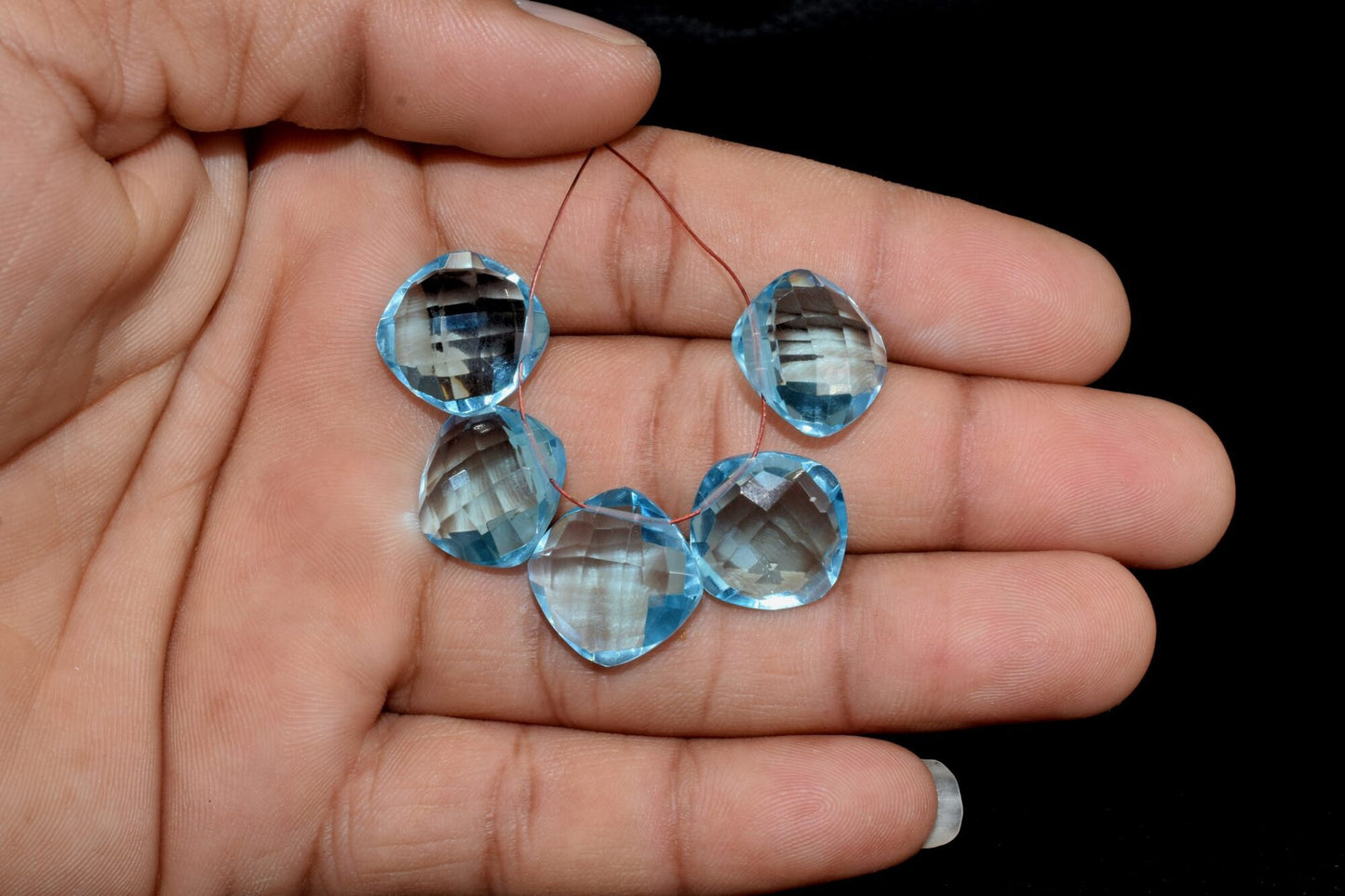 Sky Topaz Faceted Cushion Shape Briolettes,Side drilled Briolette,Finest Topaz Briolette,Handmade Briolette,December Birthstone briolette