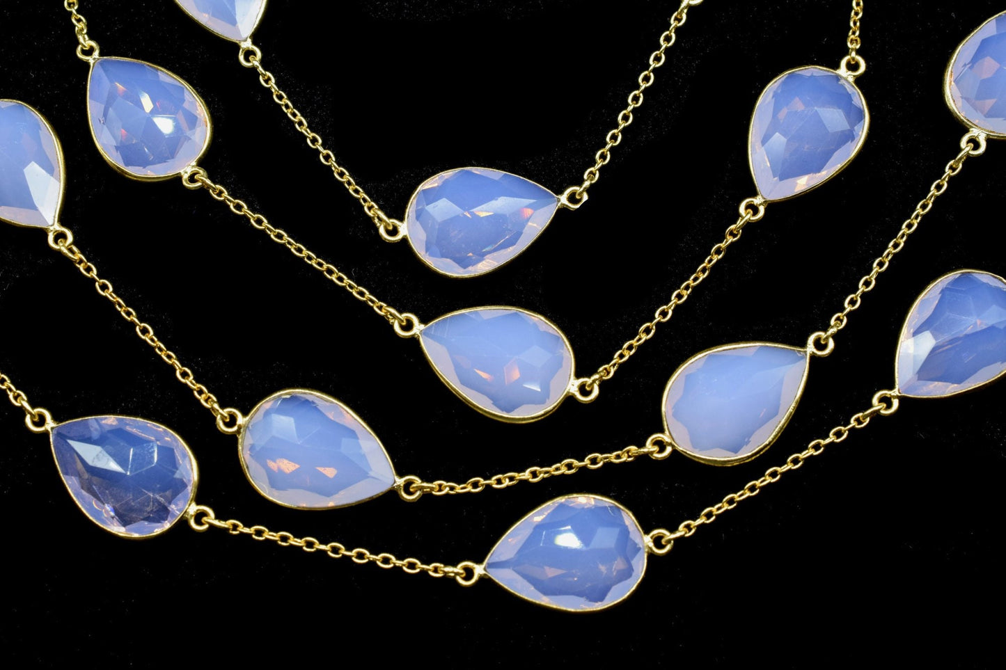 Pink Opalite Gold Plated Bezel Chain Gemstone Connector, Oval Necklace Chain,Bezel Connector Chain,Selling Per Foot,Jewelry making chains