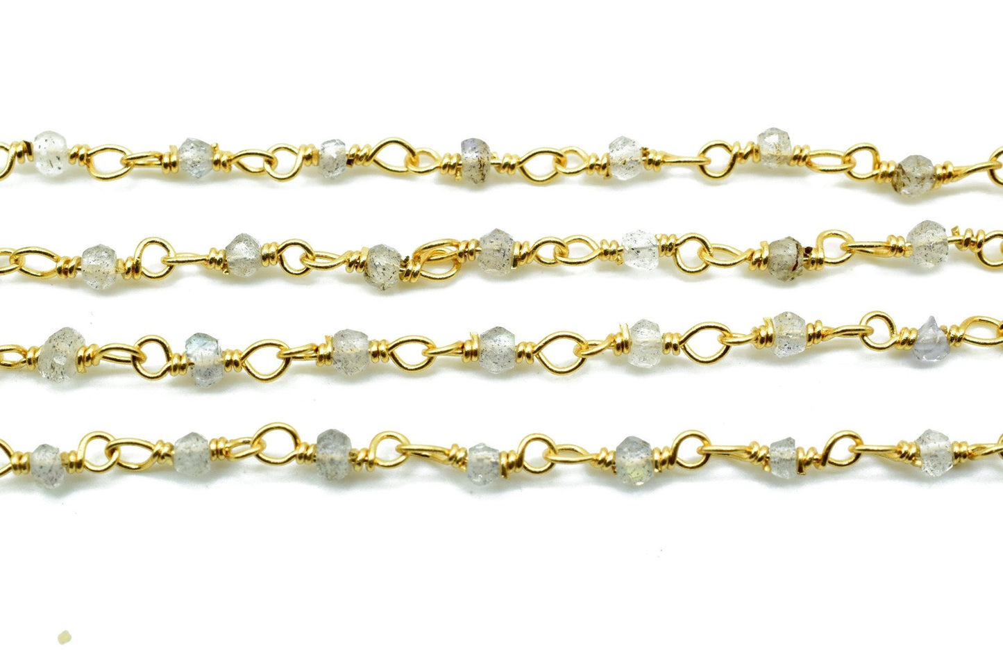 Labradorite 2mm Beaded Chain,Blue Fire Labradorite Rosary Chains,Gold Plating Wire Wrap Chain,Brass chain,Jewelry Making Chains,Rosary chain