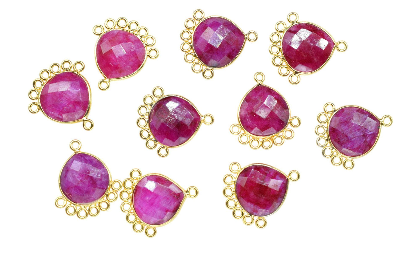 Natural Ruby 14mm Heart Bezel Charm/Charms Connector/Handmade Jewellery Connectors/Gemstone Brass Component/Women Jewelry/B'day Gift