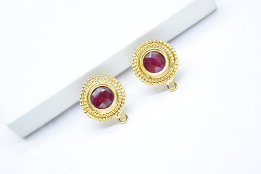 Ruby Gemstone Earring/Ruby Round Earring/Designer Bezel Earring/Gold Plated Jewelry/Handmade Jewelry/Ruby Earring Connector/Gift