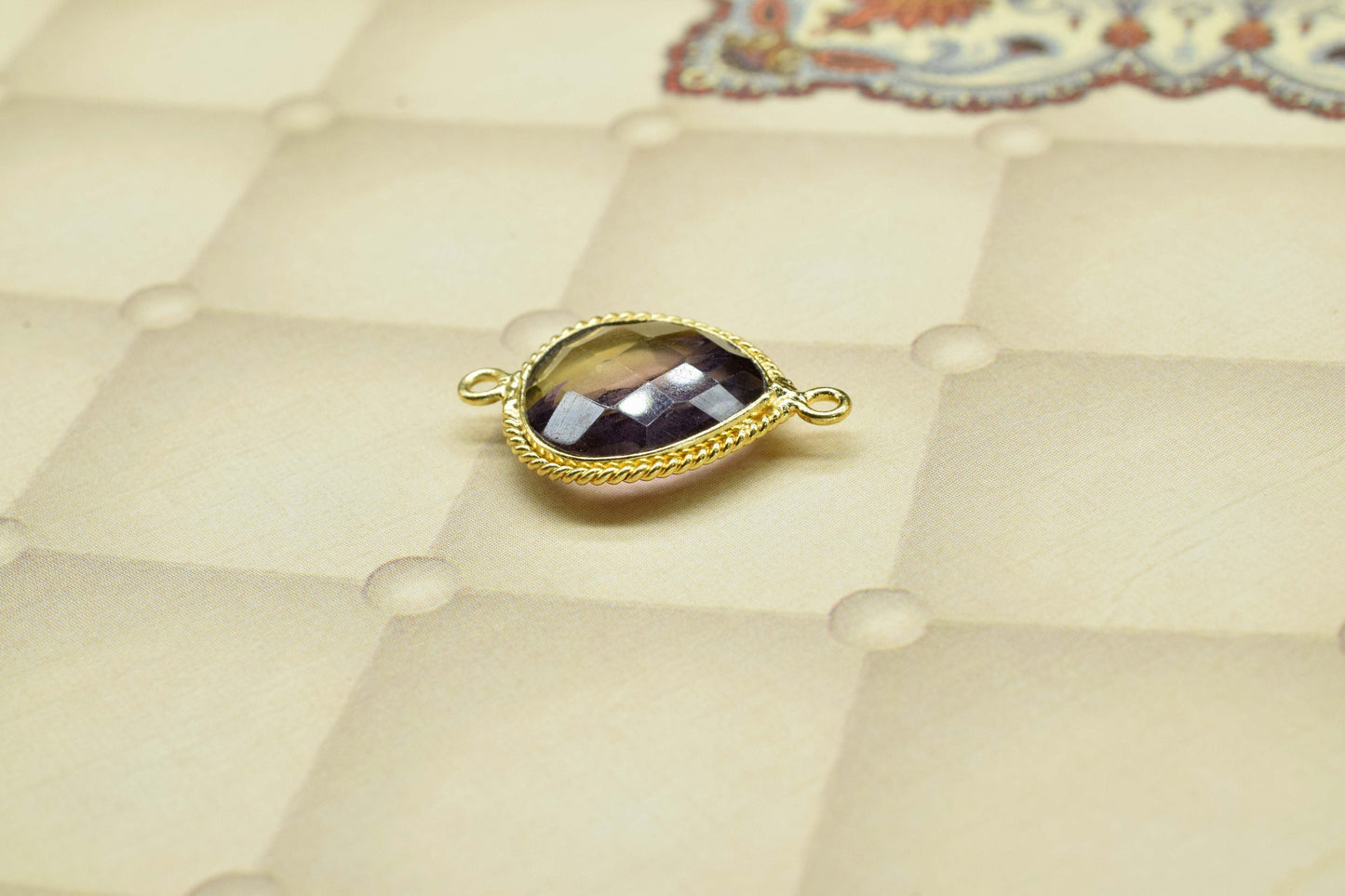 Ametrine Gemstone 14mm Heart Shape Bezels,Ametrine Charms Faceted Pendant Jewelry,Ametrine Double Bail Pendant,Ametrine Gold Plating Pendant