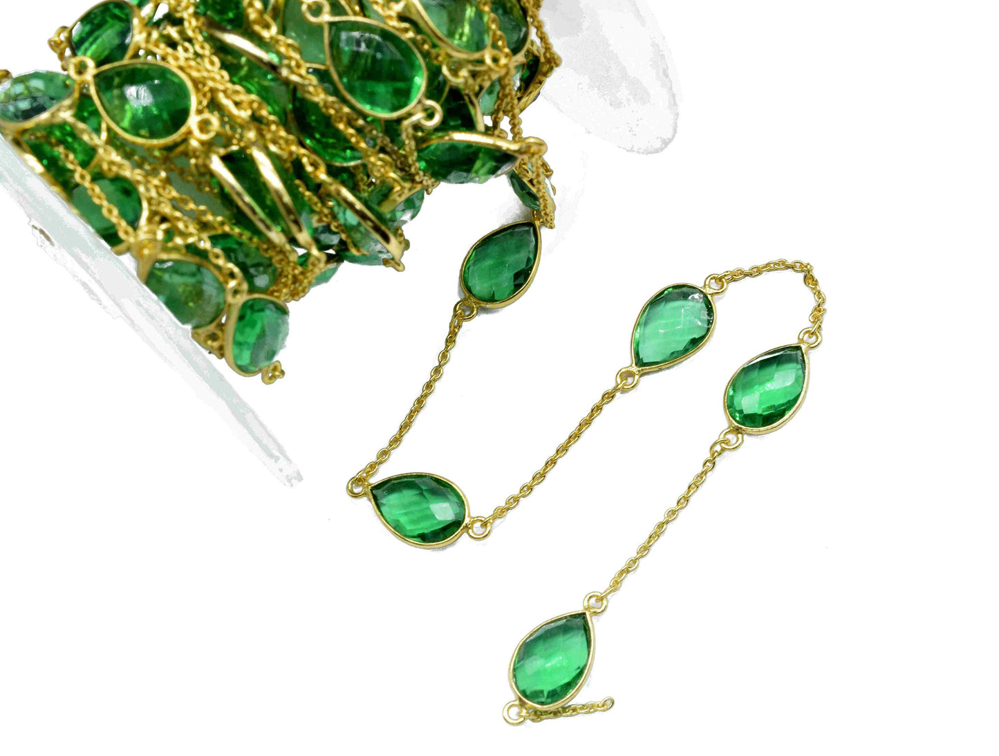 Emerald Quartz Bezel Chain, Emerald 9x13mm Bezel Chain, Gemstone Connector, Connector Jewelry Making Chain, Handmade Emerald Quartz Jewelry