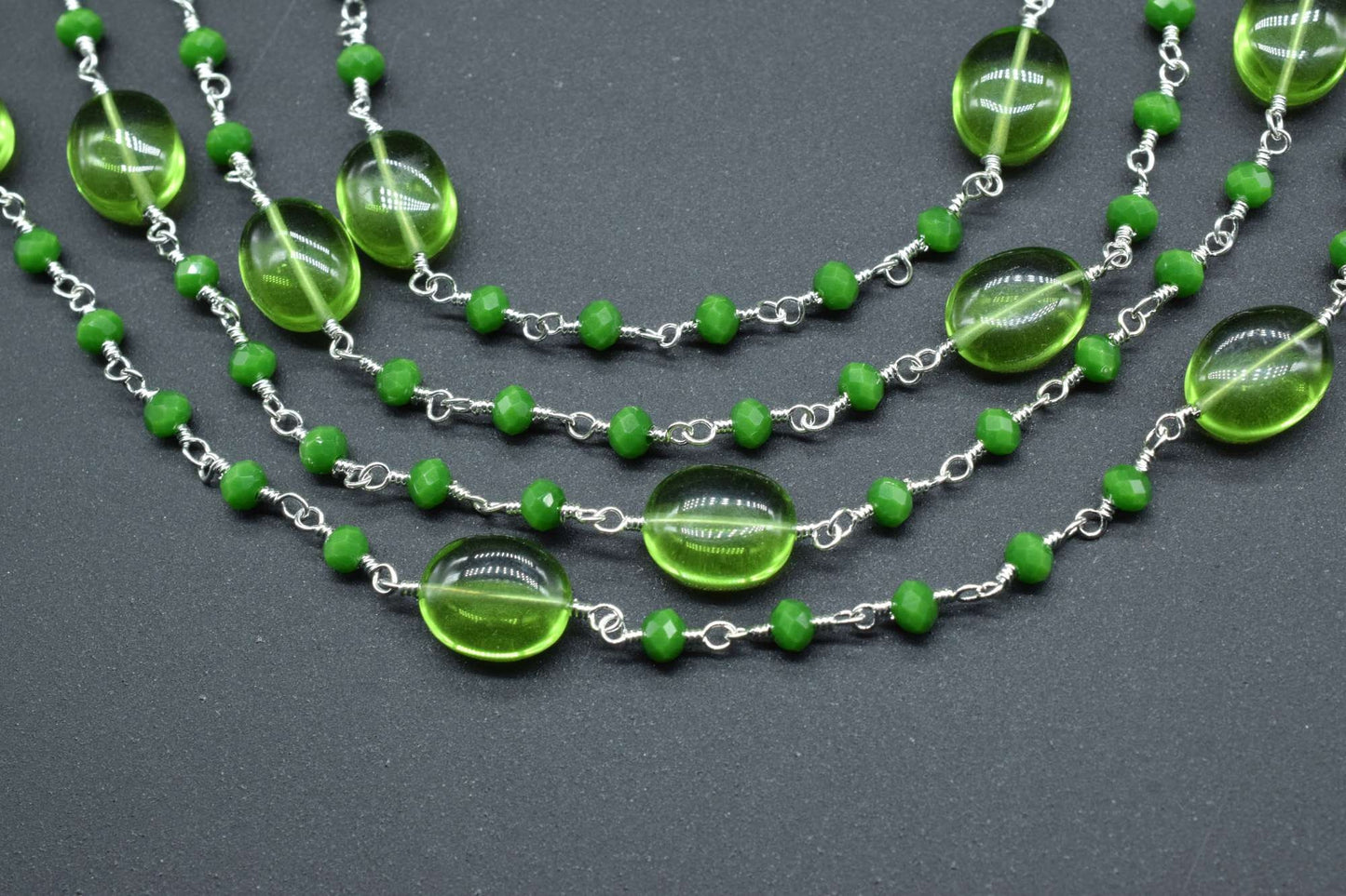 Natural Peridot Smooth Oval Rosary Style Beaded Chain,Gold Plated Wire Wrapped Chain,Gemstone Linked Handmade Chain,Jewelry Making,Per Foot