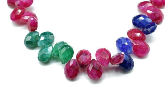 Multi Precious stones Faceted Pear Shape Beads Strand,6x8mm Teardrop Emerald Faceted Beads,Sapphire pear shape Strand,Ruby Faceted Briolette