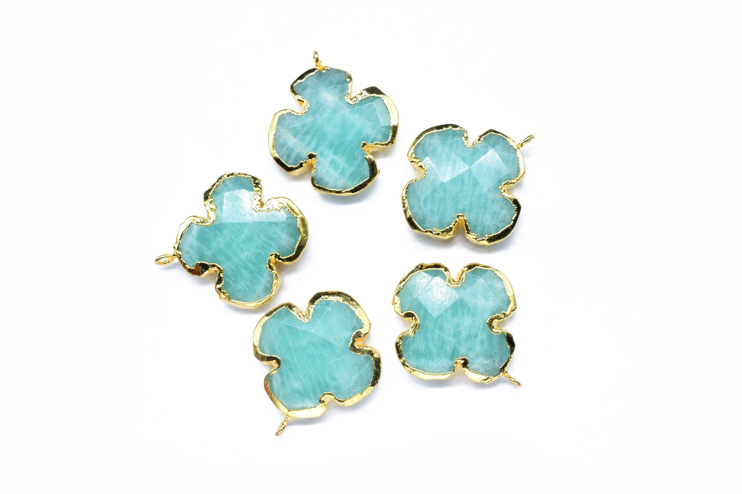 Amazonite 20mm Pendant Charm,Clover Shape Pendant,Amazonite Pendant jewelry,Gemstone Component Pendant,Handmade Electroplated Connector,Gift