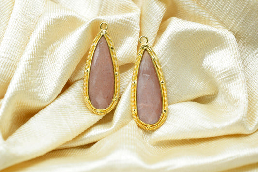 Peach Moonstone 10x30mm Charms,Gemstone Bezel connector,Component Pendant,Moonstone Jewelry,Designer Pendant/Handmade Charms,Bday Gift