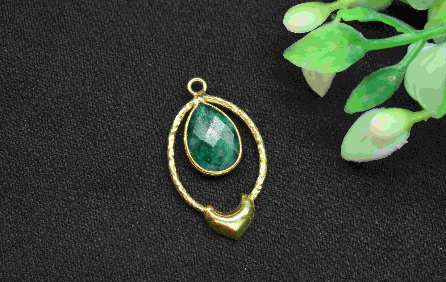 Emerald  Pear Shape Pendant , Emerald  Single Bail Pendant , Multi Gemstone Charms , Gold Plated Gemstone Connectors , Summer Collection