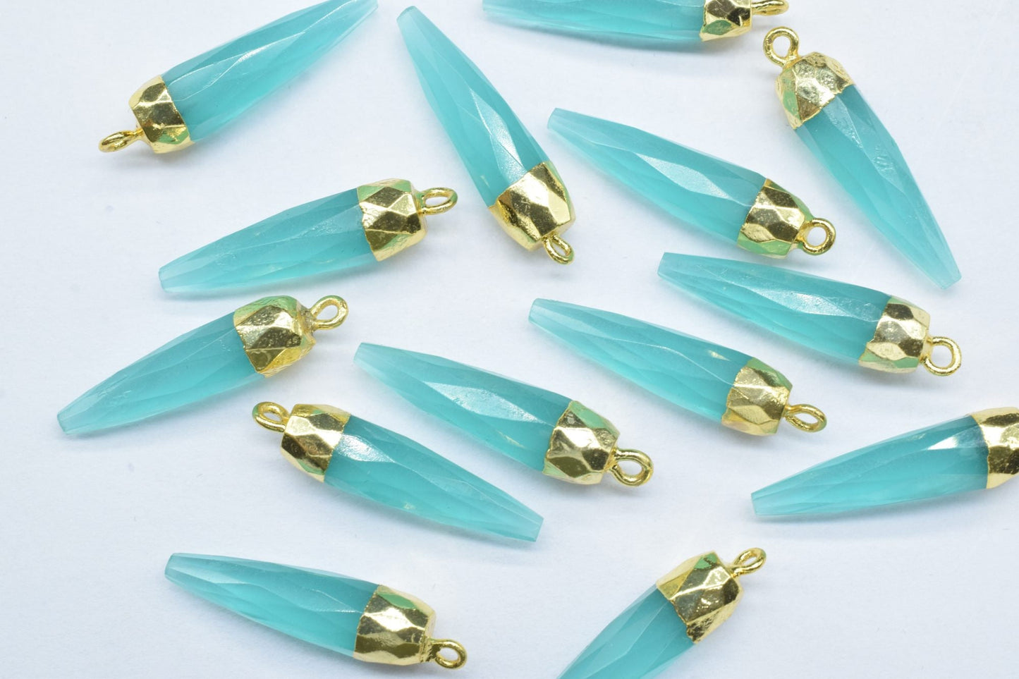 Aqua Chalcedony Pencil Connector,Sea Blue Pendant Jewelry Making Supply,Gemstone Single Bail Pendant,Handmade Faceted Spike Pointed Charm