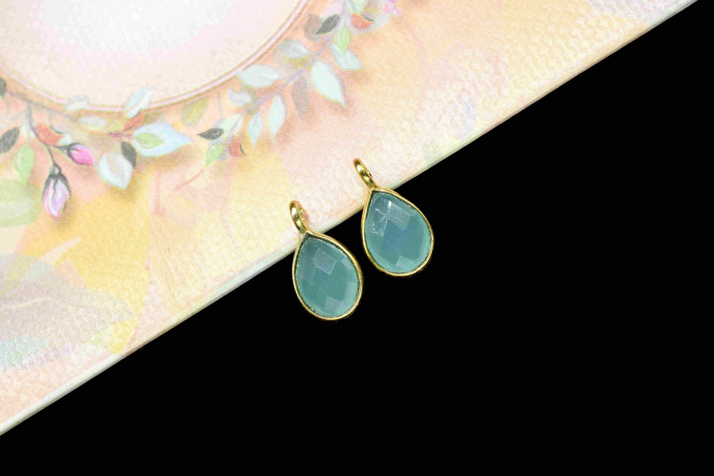 Aqua Chalcedony 6x8mm Earring Connector,Gemstone Connector Stud Jewelry Supply,Finding Earring,Jewelry Making Connector,Aqua Chalcedony Gift