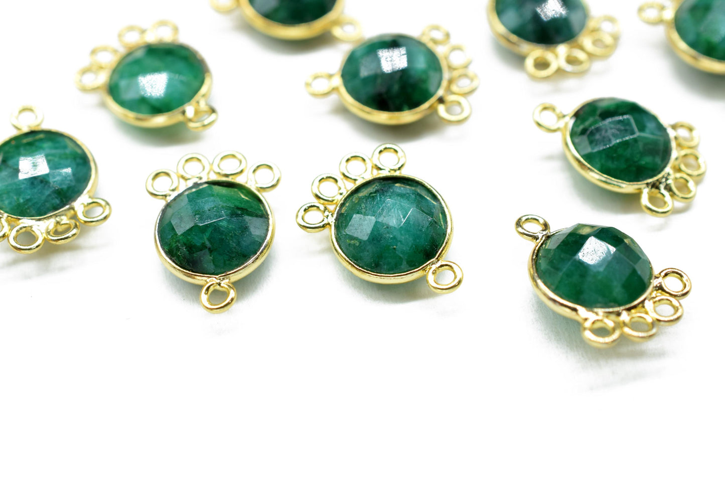 Emerald 10mm Round Bezel Charm/Gemstone Brass Component/Single Bail Pendant charms/Round Handmade Jewellery Connector/B'day Gift
