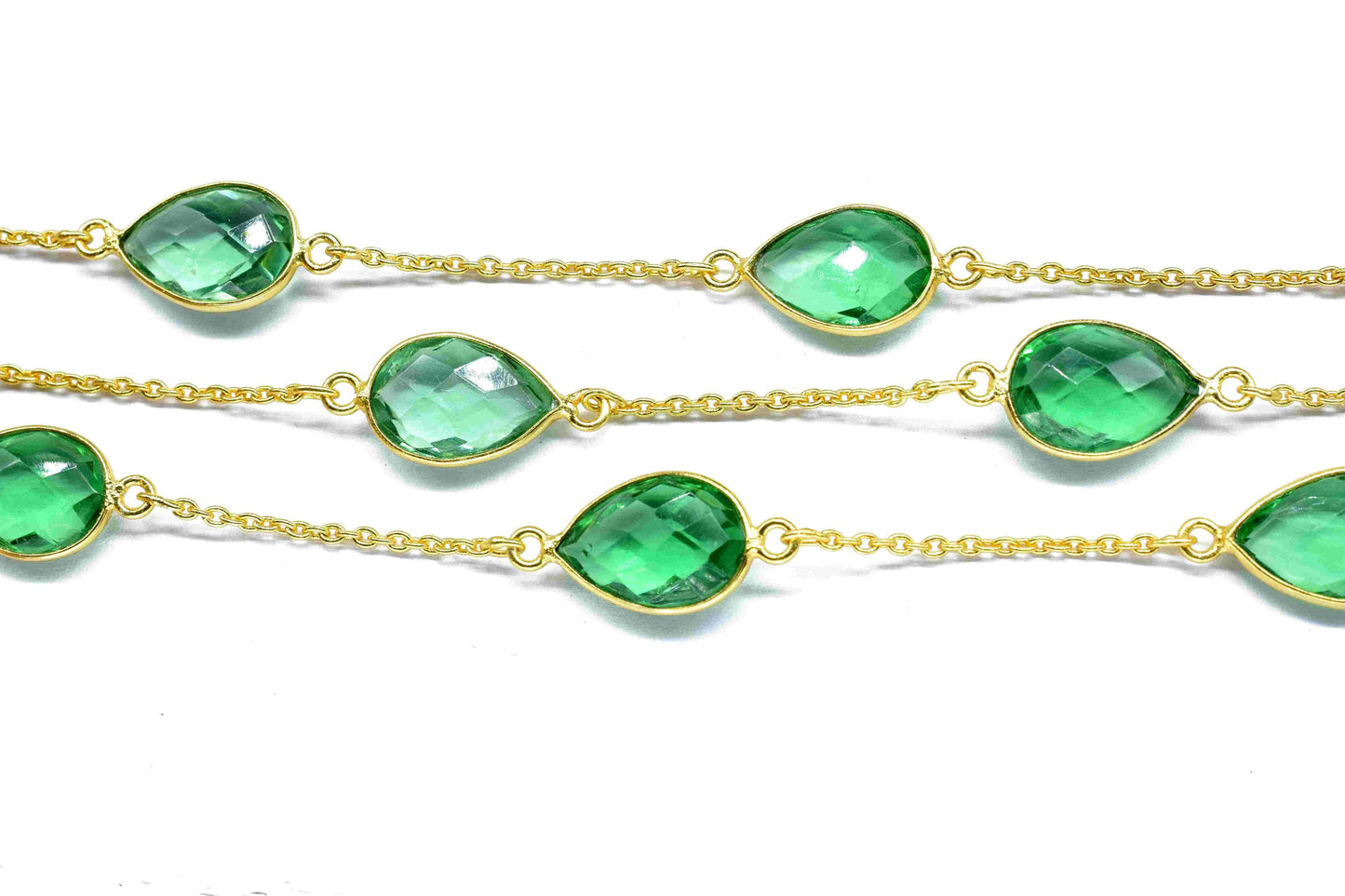 Emerald Quartz Bezel Chain, Emerald 9x13mm Bezel Chain, Gemstone Connector, Connector Jewelry Making Chain, Handmade Emerald Quartz Jewelry