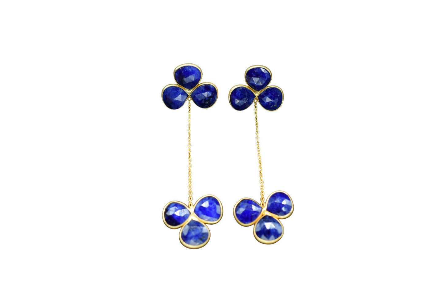Blue Sapphire Earrings/Gold Plated Jewelry/Statement Earrings For Bridal/Anniversary Gifts/Bridesmaids Gifts/Birthstone Earrings/B'Gifts