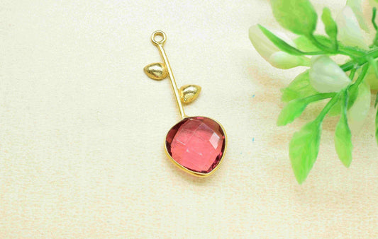 Pink Tourmaline Single Bail Pendant , Pink Tourmaline Charms , Heart Shape Charms , Genuine Gemstone Charms , Gemstone Connectors , Summer