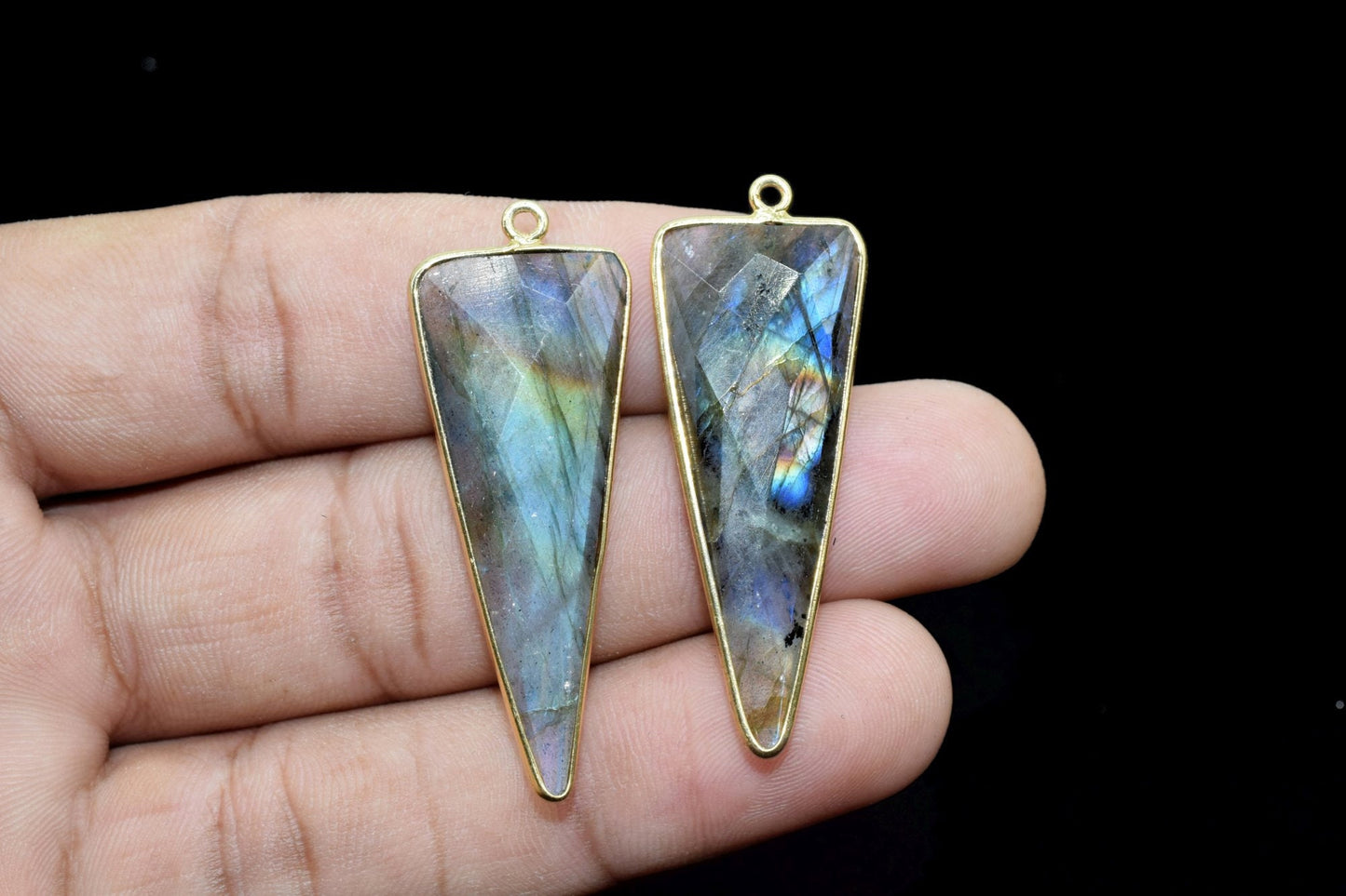 Labradorite 16x38mm Trillion Shape bezel,Gold Plated bezel,Labradorite Bezel Charm,Gold Vermeil Bezel,jewelry making charmGold-Filled bezel