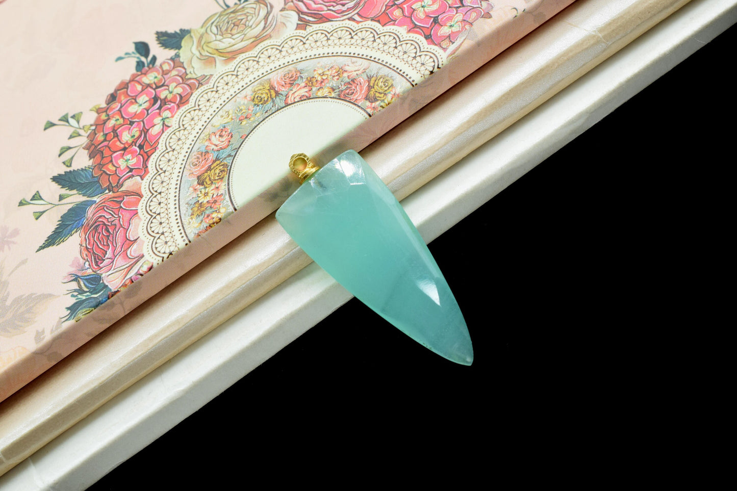 Aqua Quartz Single Bail Pendant,Drill Pendant,Craft Supplies Tools,Handmade Component Jewelry,Station Bezel Link,Long Triangle Bezel charm