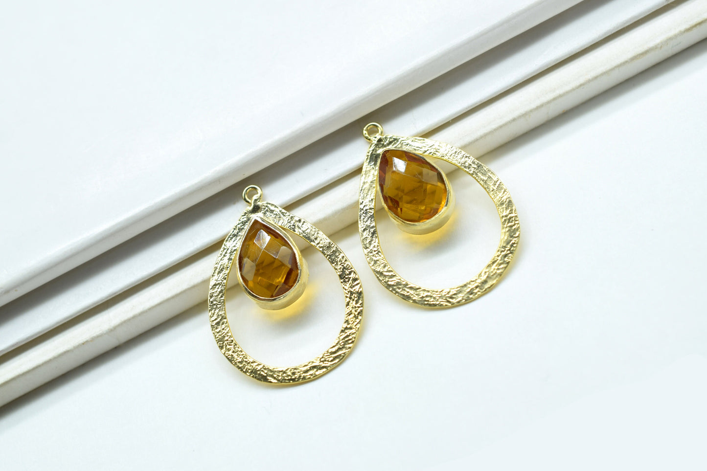 Citrine Gemstone Pendant/Pear Shape Pendant/Bezel Pendant/Jewelry making Stone/Gold Plated Jewelry/Citrine Connector Jewelry/Handmade/Gift