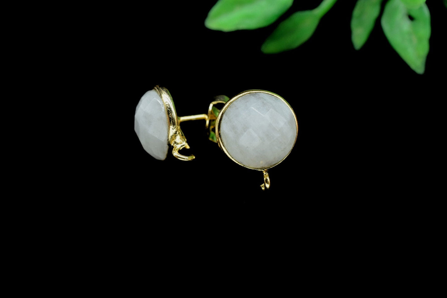 10mm Round Moonstone Earring Connector,Jewelry Craft Supplies,Earring connectors post stud,Jewelry,Bezel Rim Connector,Earring Findings