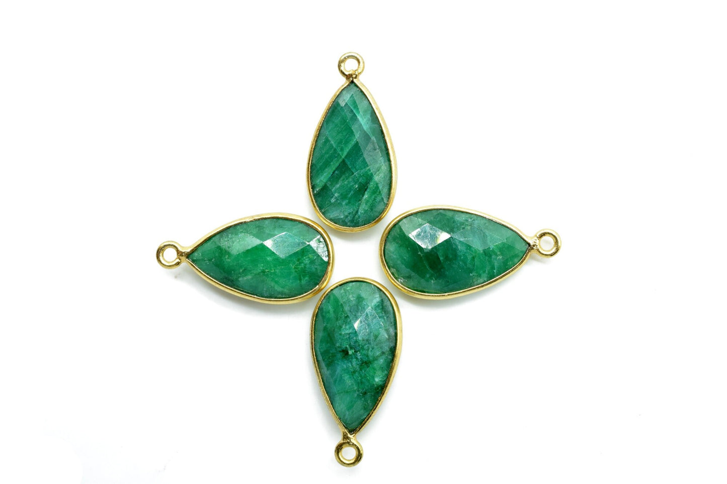 Emerald 12x20mm Pear shape charm,Checker Board cut Emerald Pendant,Hot Emerald charms,Emerald Pear Briolettes,Emerald single bail connectors