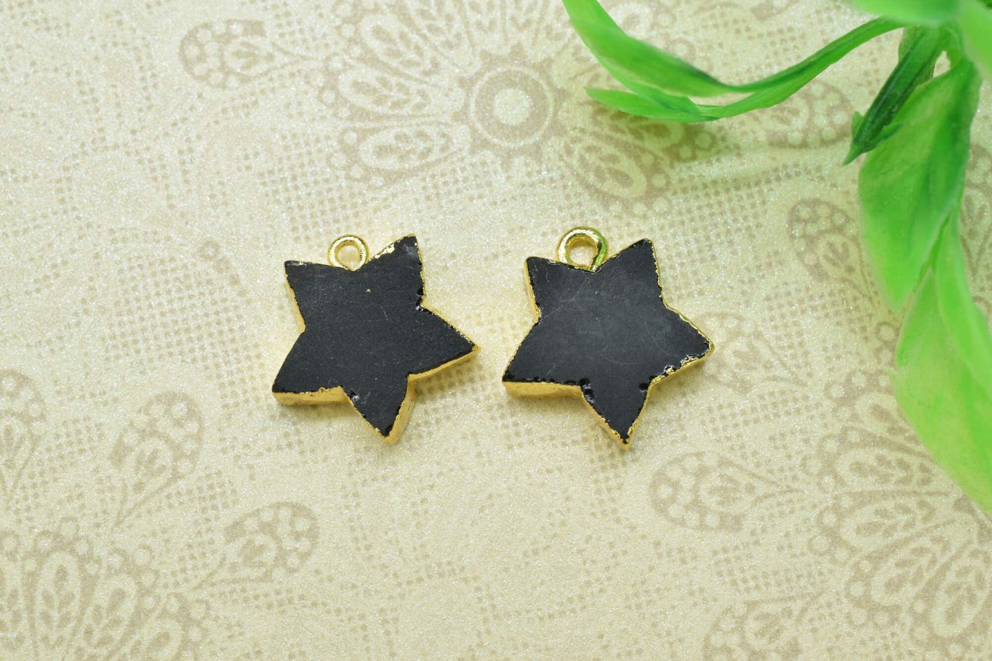 Handmade Black Onyx Pendant,Gemstone Star Jewelry Making Supply,Star Shape Connector,Black Onyx Star Connector,Single Bail Gold Connector