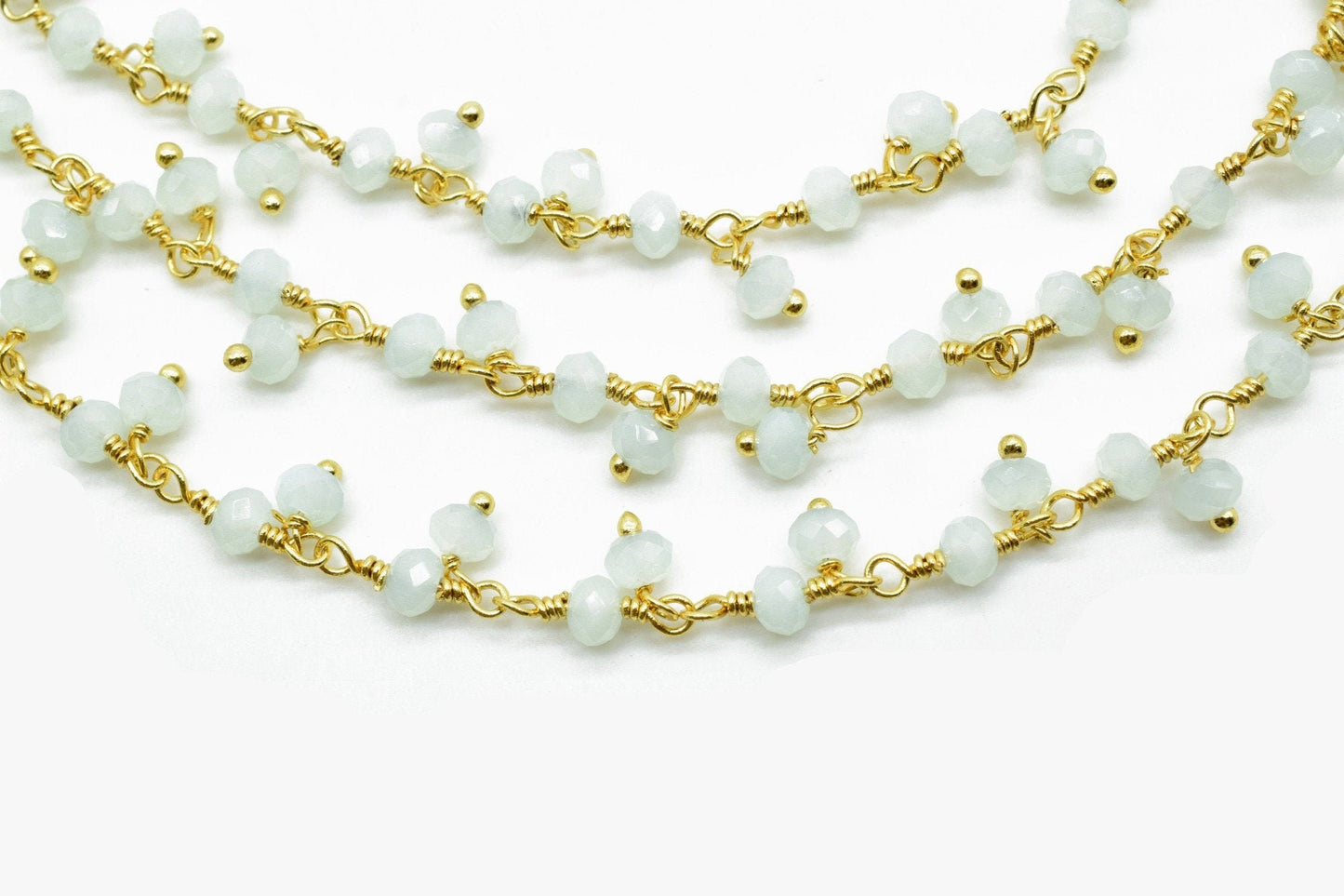 Aqua Chalcedony Cluster Rosary Chain,beaded Flower Chain Beads 3mm Rondelle faceted,Cluster Rosary Chains,Dangling Flower Chain,Rosary Chain