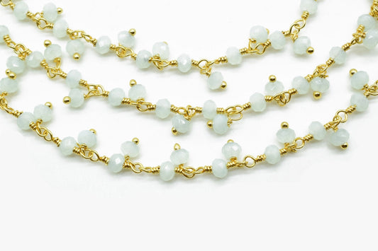 Aqua Chalcedony Cluster Rosary Chain,beaded Flower Chain Beads 3mm Rondelle faceted,Cluster Rosary Chains,Dangling Flower Chain,Rosary Chain