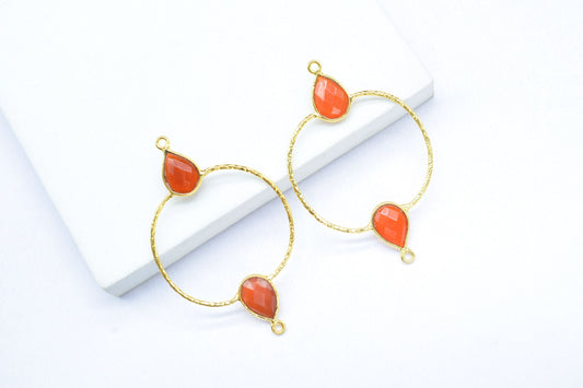 Natural Carnelian Bezel Double Bail Connector,Carnelian Earring Connector,Natural Gemstone Jewelry Components,Pear Shape Bezel Charms,Gifts