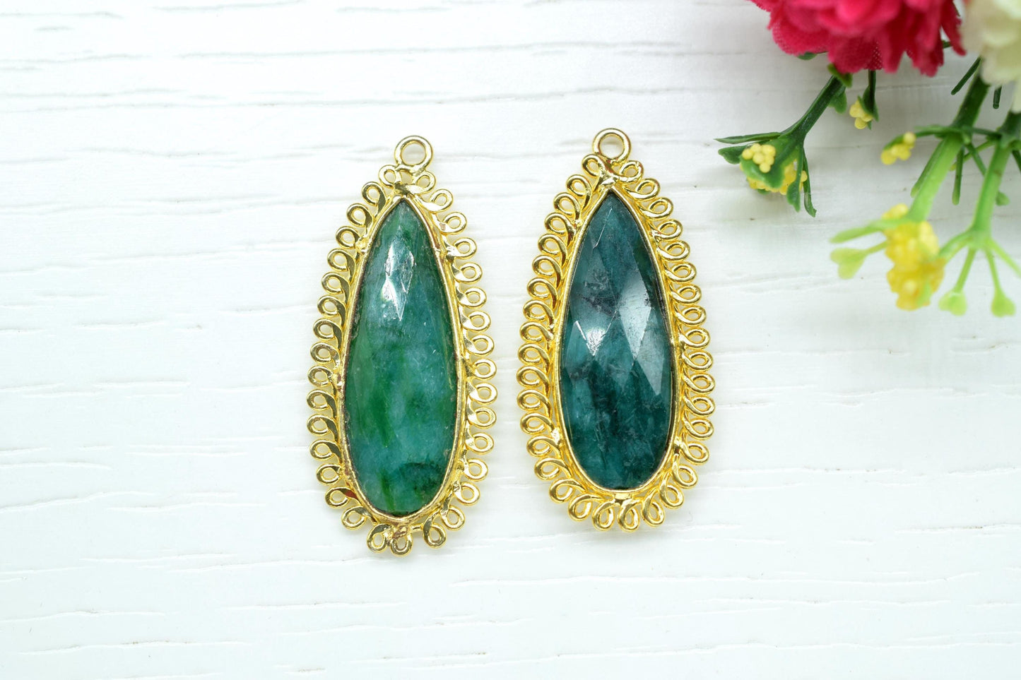 Emerald 10x30mm Teardrop Bezel Charm,Single Bail Pendant,Handmade Jewellery Connectors,Gemstone Brass Component,Handmade Connector,Gift