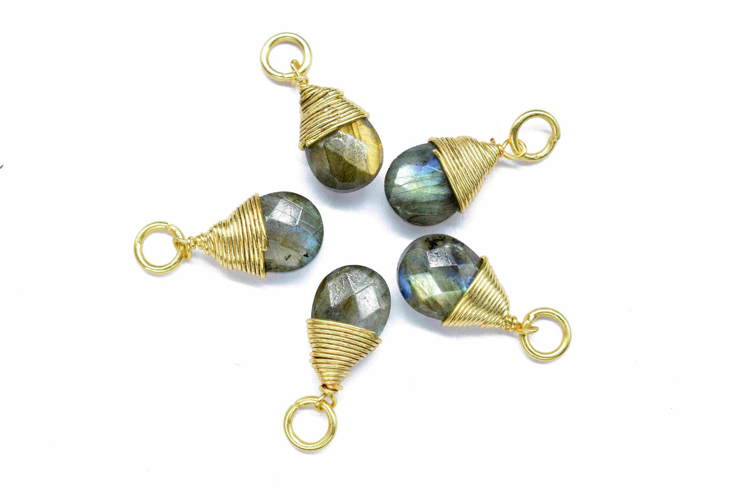 Labradorite Faceted Connector,Labradorite Jewelry ,7x10mm Teardrop Shape Connector,Gemstone Wire Wrapped Pendant,Labradorite Pendant Jewelry