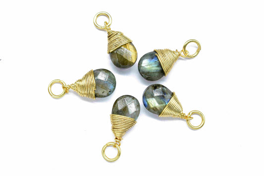 Labradorite Faceted Connector,Labradorite Jewelry ,7x10mm Teardrop Shape Connector,Gemstone Wire Wrapped Pendant,Labradorite Pendant Jewelry