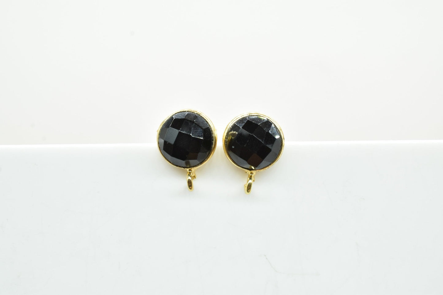8mm Round Earring Connector,Black Gemstone Ear Post Studs,Black Onyx Earring Connectors,DIY Jewelry Making Supply,Round Connector