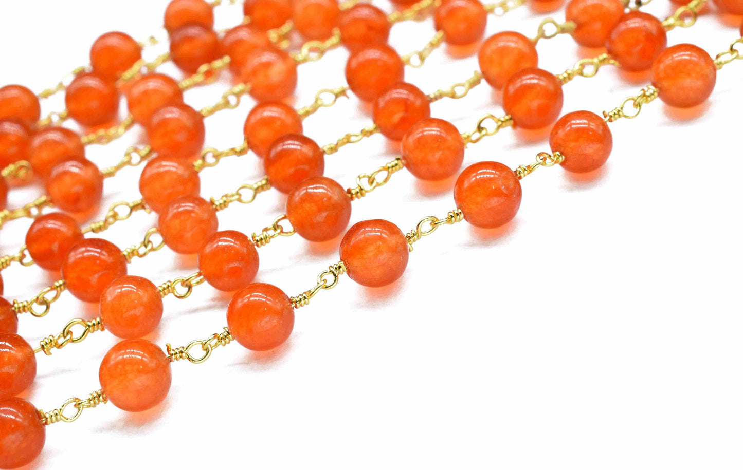 Carnelian Gemstone 6mm Bead Chain,Carnelian Gemstone rosary style chain,Handmade Jewelry,Carnelian Smooth Wire Wrapped Gemstone Beads Rosary
