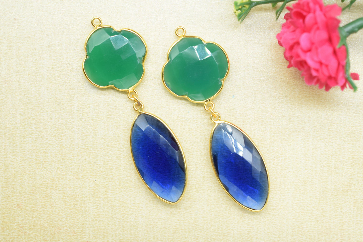 Green Onyx Bezel Charms Connector/Iolite Connector Jewelry/Earring Connector/Station Bezel Link Pendant/Handmade Jewelry/Women Jewelry/Gift