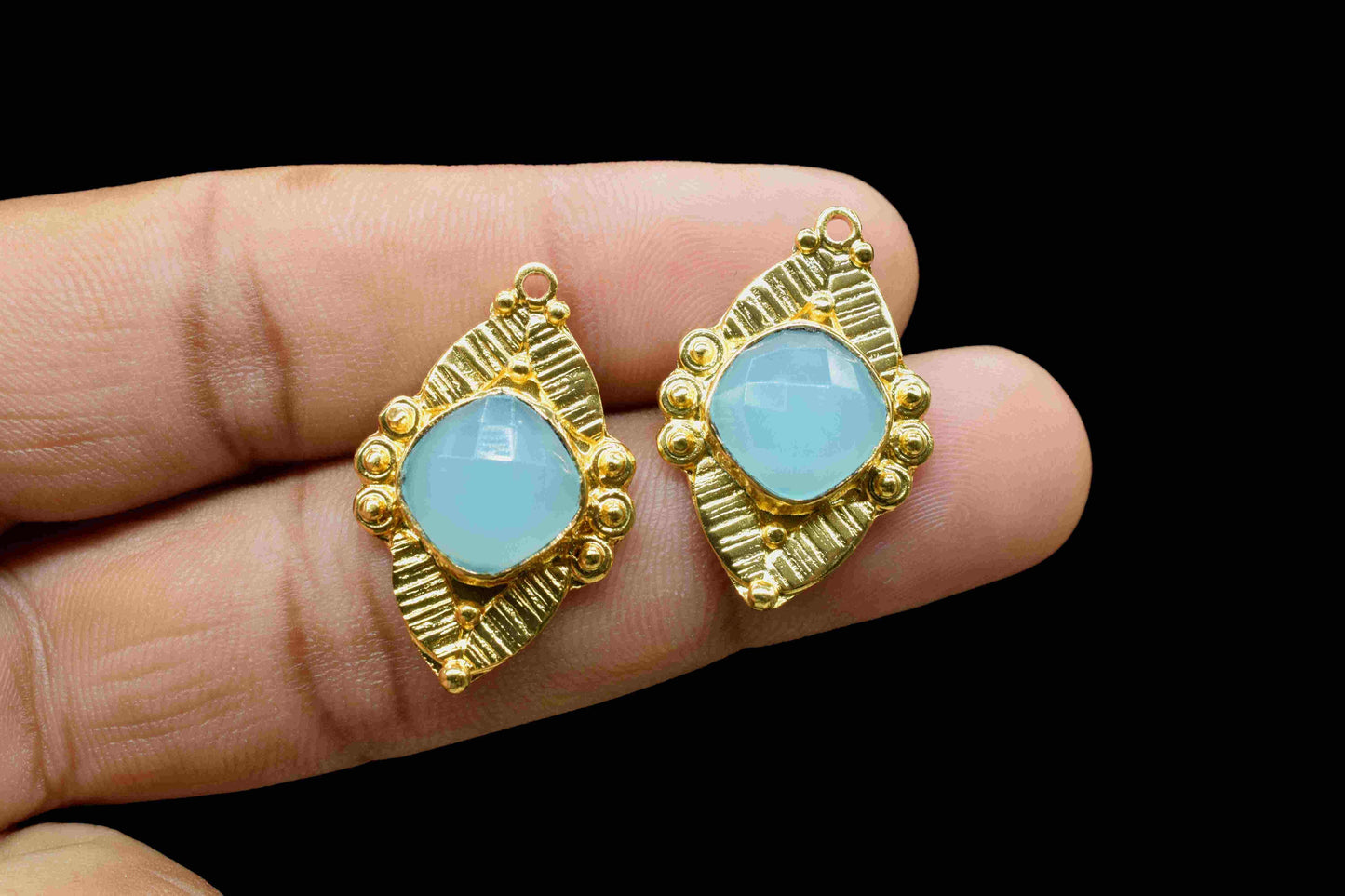 Peru Chalcedony 10mm Cushion Shape Pendant,Peru Gemstone Pendant Jewellery, Chalcedony Connectors, Calibrated Gemstone, Gold Plated Pendant