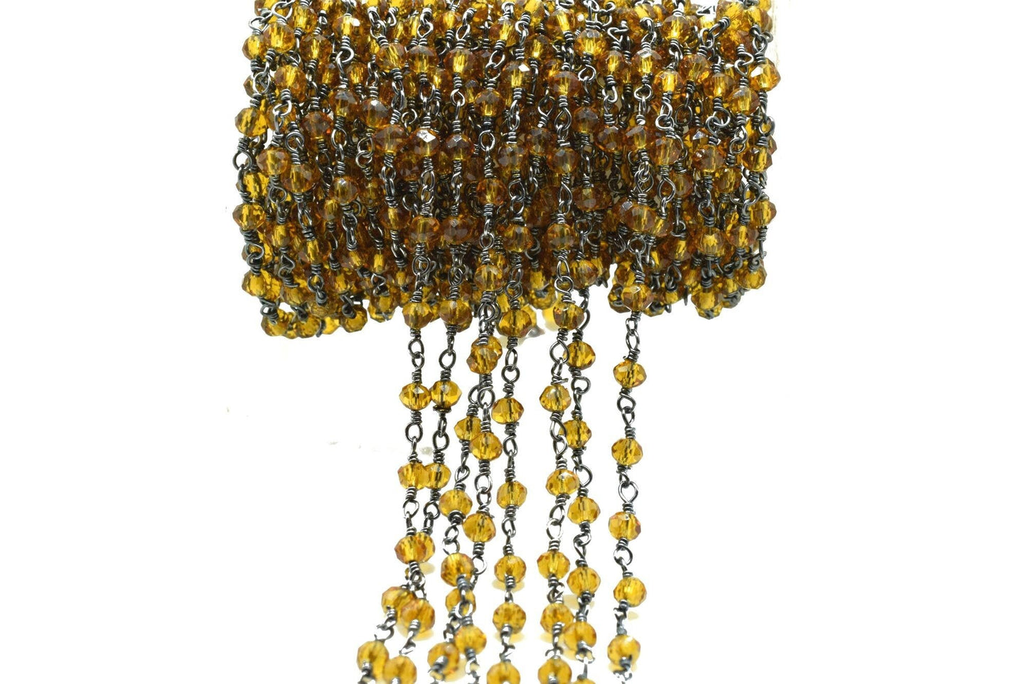 Citrine Chalcedony 3mm Beaded Chain,Citrine Rosary Chain,Citrine Wire Wrap Chain,Tanzanite Brass chain Jewelry Making Chain,Citrine Rosary