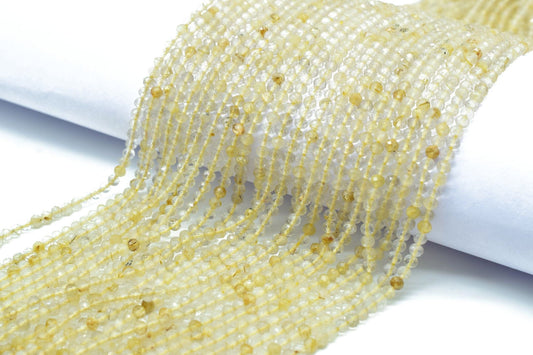Golden Rutile beads,AAA Fine Quality beads,Micro Faceted Roundell Bead,Beads for Jewelry Supplies,Tiny Faceted Bead,golden beads,13'' strand