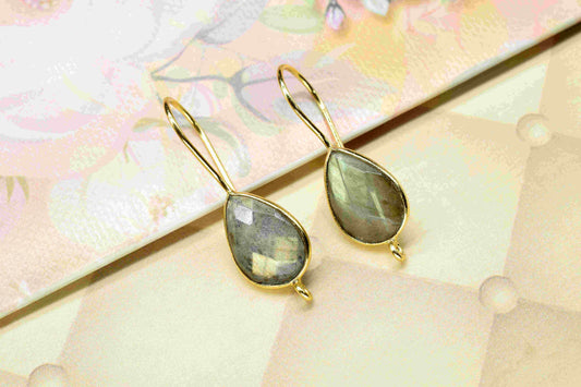 Labradorite 9x13mm Teardrop Connector,Stud Earring Connector,Labradorite Jewelry,Single Loop Connector,June birthstone,Jewelry Finding, Gift
