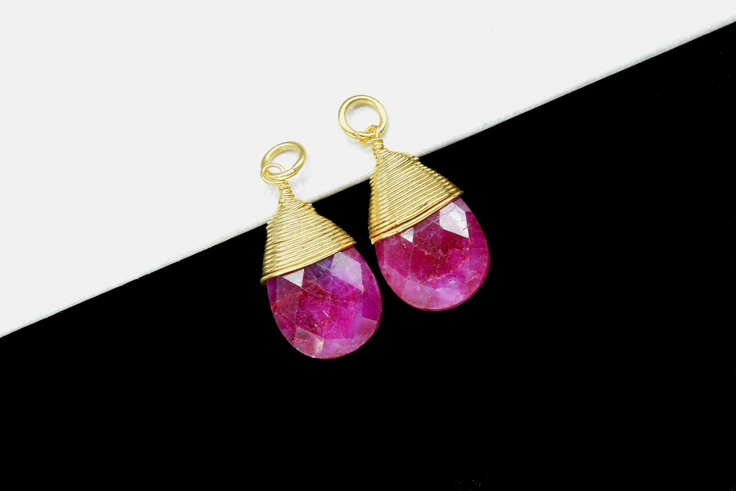 Natural Ruby Teardrop Faceted Connector,Gemstone Wire Wrapped Pendant,10x18mm Connector,Pendant Jewelry,Wire Wrapped Necklace,Ruby Jewelry